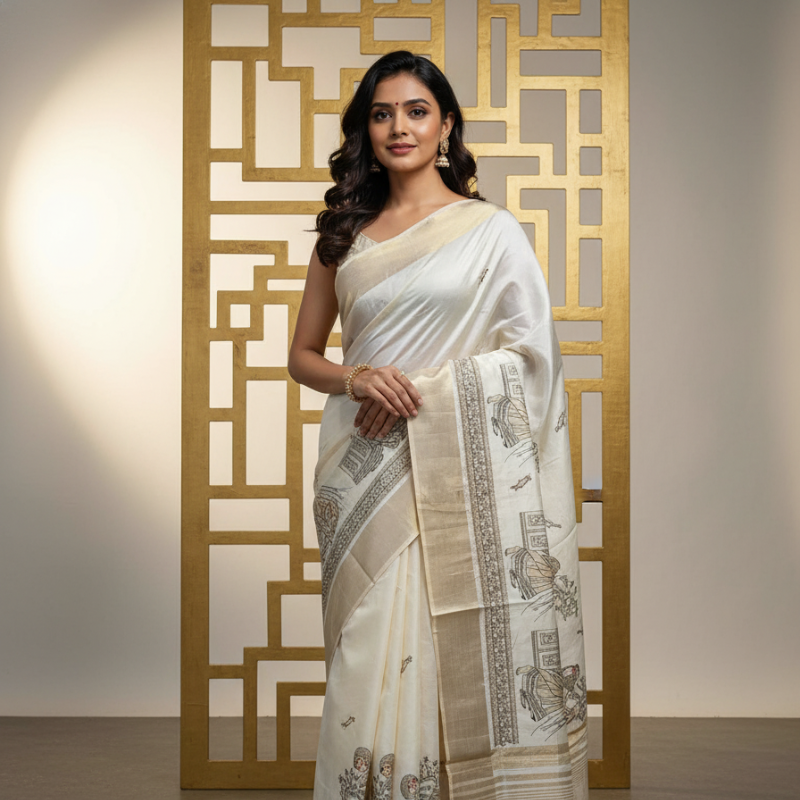 Freedom Depicting Motif Semi Tussar Saree