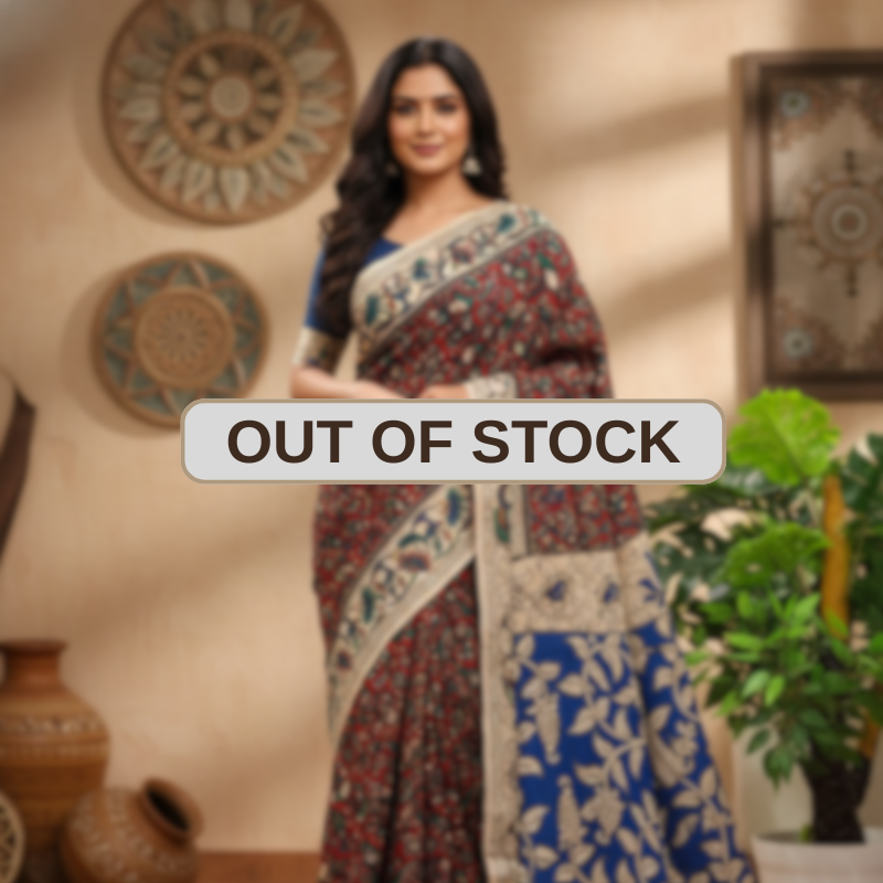 'Sukalata' Rea canvas with small Parrot motifs cotton Kalamkari Saree